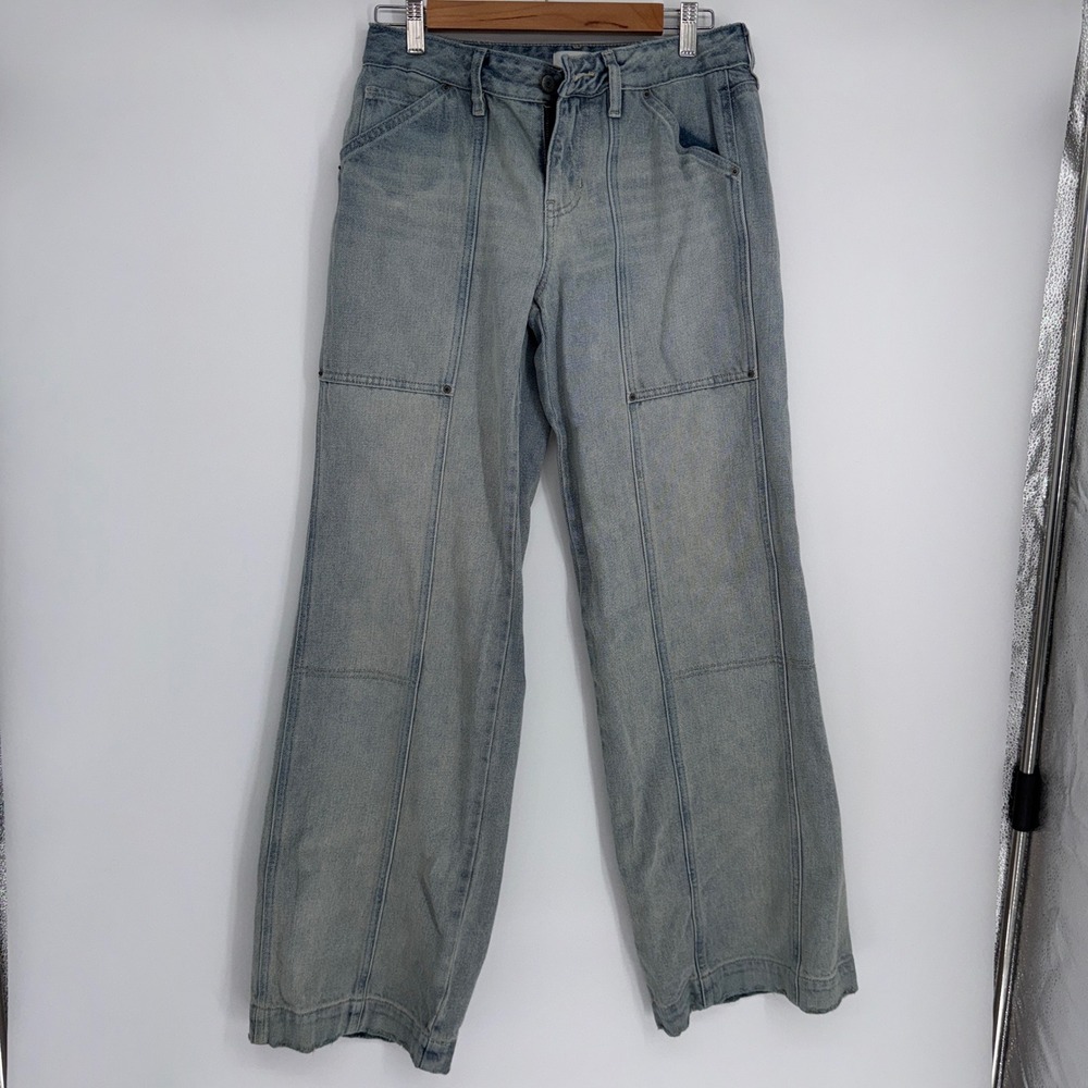 PacSun Casey Low Rise Light Wash Wide Leg Paneled Seam Carpenter Jeans Womens 26 - Picture 1 of 10